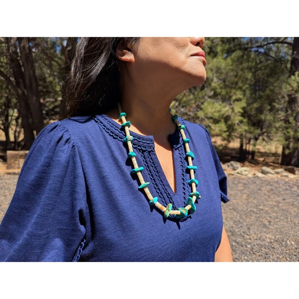 Vintage Native American‎ Handmade Turquoise Necklace Handmade Navajo Jewelry **
